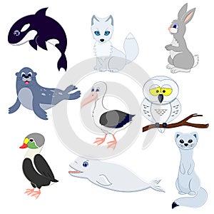 Set of cartoon funny arctic animals.