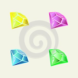 Set of cartoon gems and diamonds icons on the white background.