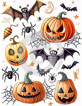 Set of cartoon halloween objects