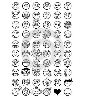 Set of Cartoon Hand Drawn Smiley Faces