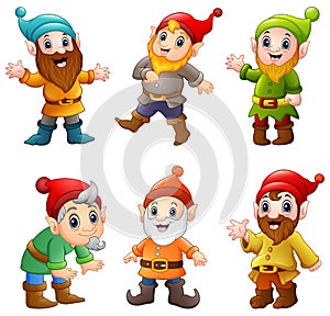 Set of cartoon happy dwarf