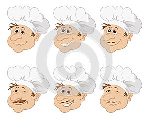 Set cartoon heads chef in a toque caps