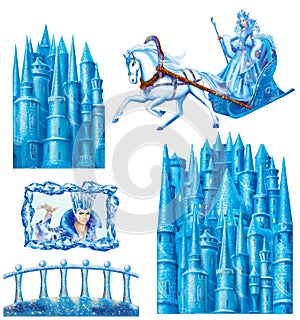 Set cartoon house for fairy tale Snow Queen written by Hans Christian Andersen