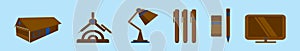 Set of architectures tools cartoon icon design template with various models. vector illustration isolated on blue background