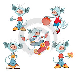 Set of Cartoon Illustration. A Cute Devil for you Design. Cartoon Character