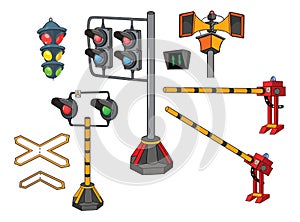 Set of Cartoon Illustration. Railway Traffic Light. Semaphore. Cartoon