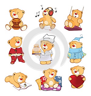 Set of Cartoon Illustration Stuffed Bears for you Design