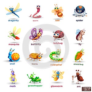 Set of cartoon insects characters