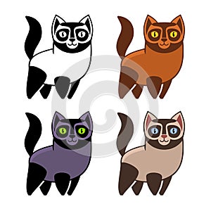 Set of Cartoon Kitties or Cats. Vector