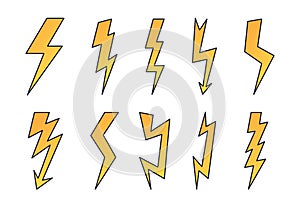Set of cartoon lightning