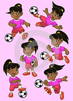 Set cartoon of little girl soccer player