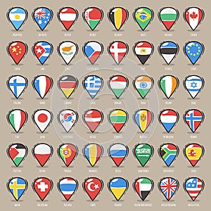 Set of Cartoon Map Pointers With World States Flags