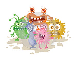 Set of Cartoon Monsters. Funny Smiling Germs.