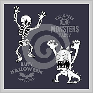 Set of cartoon monsters for Halloween. A collection of black silhouettes of mystical creatures.