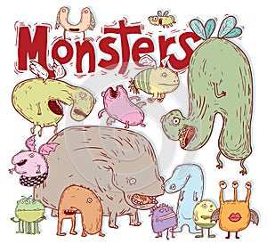 Set of cartoon monsters. vector illustration