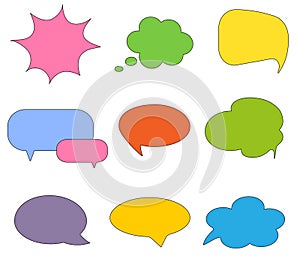 Set of cartoon multicolor speech bubble. Talk bubble box. Speak balloon.