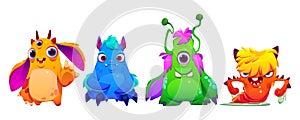 Set of cartoon neon color cute monsters