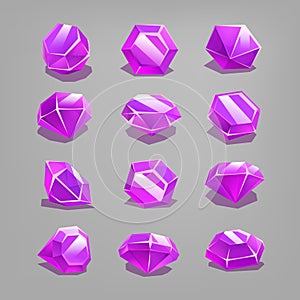 Set of cartoon pink gems.