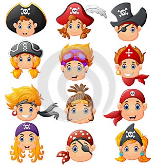 Set cartoon pirate head