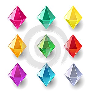 Set of cartoon pyramidal different color crystals