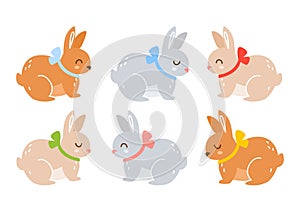 Set of cartoon rabbits isolated on white