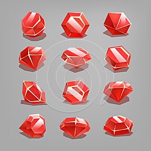 Set of cartoon red gems.