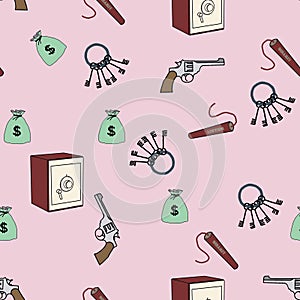 Set of cartoon robber, seamless background