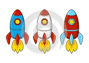 Set of cartoon rockets