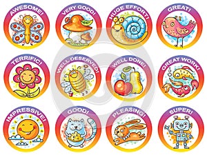 Set of cartoon stickers for encouraging students