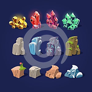 Set of Cartoon Stones and Minerals