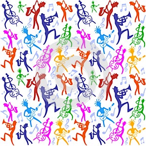 Set of cartoon style jazz musicians. Jazz, music theme seamless pattern vector illustration.