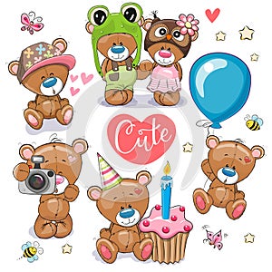 Set of Cartoon Teddy Bears on a white background