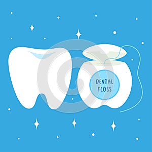 Set with cartoon tooth and dental floss