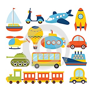 Set of cartoon transport. Transportation theme photo