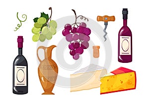 Set of cartoon wine elements