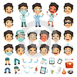 Set of Cartoon Woman Doctor Character for Your