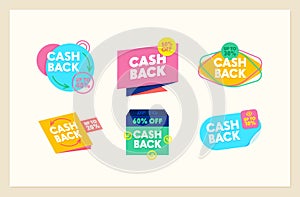 Set of Cashback Icons, Money Refund, Cash Back Concept. Creative Labels, Tags or Stickers with Dollar Coins