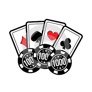 Set casino card and poker chips for casino games. Vector illustration