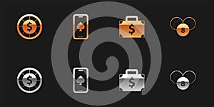 Set Casino chips, Online poker table game, Briefcase and money and Lottery ball bingo card icon. Vector
