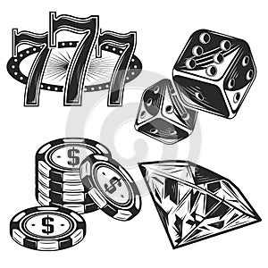 Set of casino elements for creating your own badges, logos, labels, posters etc. Isolated on white