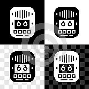 Set Cassette tape player icon isolated on black and white, transparent background. Vintage audio tape recorder. Vector