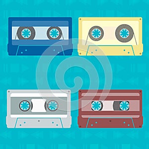 Set of cassette tapes in a flat style.