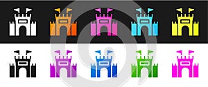 Set Castle icon isolated on black and white background. Vector