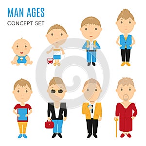 Set of casual man age flat icons