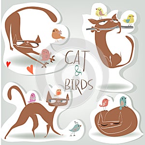 Set with cat and birds