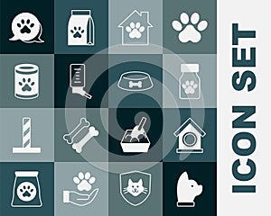 Set Cat, Dog house, Medicine bottle and pills, Pet, Drinker for small pets, Canned food, Paw print and bowl cat dog icon