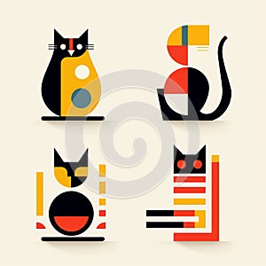 Vibrant Abstract Cat Logo Set In De Stijl Style photo
