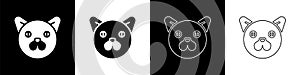 Set Cat icon isolated on black and white background. Animal symbol. Vector