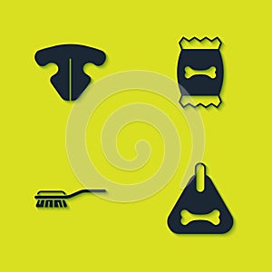 Set Cat nose, Dog collar, Hair brush for dog and cat and Bag of food pet icon. Vector