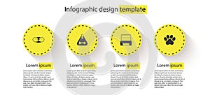 Set Cat nose, Dog collar, shit in bag and Paw print. Business infographic template. Vector